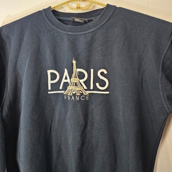 Paris France Sweater Womens XXL Blue Embroidered Eiffel Tower Sweatshirt Travel - Picture 8 of 11